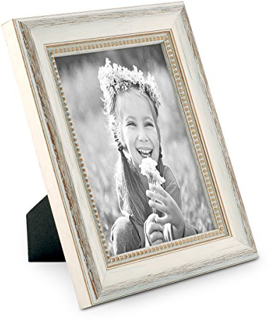 Bilderrahmen Shabby-Chic Landhaus-Stil Weiss 18x24 cm Massivholz mit Glasscheibe und Zubehör/Fotorahmen