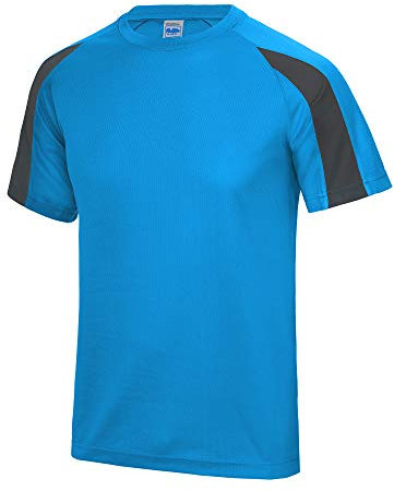 Just Cool Mens Contrast Cool Sports Plain T-Shirt (S) (Sapphire Blue/Charcoal)