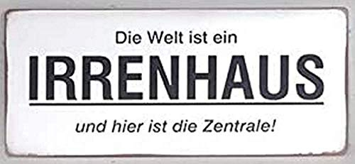 La Finesse Mauer Plakette/Schild, Metall, Die Welt ist EIN Irrenhaus und Hier ist die Zentrale, Klein
