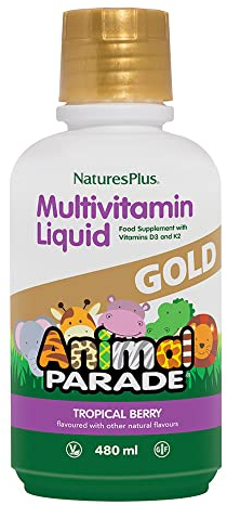 NaturesPlus Animal Parade Gold Liquid Multivitamin - Plant Based Kids' Vitamin and Mineral Complex, Natural Tropical Berry Flavour - Gluten Free, Vegetarian - 480ml