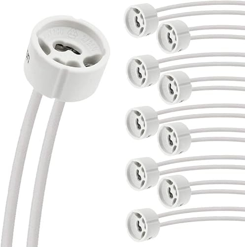 Evolution GU10 Fassung mit Kabel für LED- und Halogenlampen | GU10 Einbaurahmen, LED fassung 230V | Hitzebeständig Keramischer Sockel mit Silikongeschütztem CSA Kabel | 10er Set