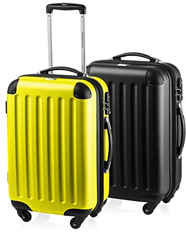 HAUPTSTADTKOFFER - Spree - 2er Koffer-Set Handgepäck Hartschale, TSA, 55 cm mit Volumenerweiterung, Gelb-Schwarz