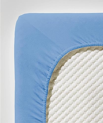 fleuresse Comfort Spannbettlaken (96 % Baumwolle, 4 % Elasthan), mit Rumdumgummizug, Ökotex Standard 100, für Matratzen bis 26 cm Höhe, 90 - 100 x 200 - 220 cm, blau