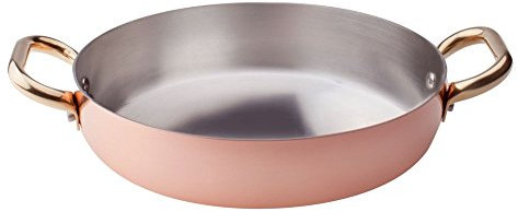 Tegame rame liscio stagnato a mano con due maniglie in ottone, diametro 400 mm