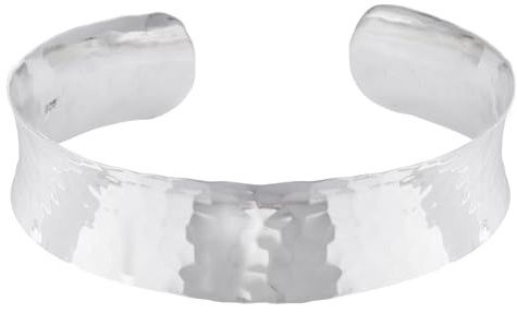 Silverly Konkaver Armreif aus Gehämmertem Sterlingsilber | Verstellbare Silberarmreifen | Flaches Manschettenarmband | Breite Silber Armreifen für Damen Massiv 925