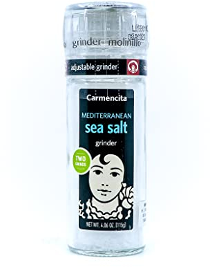 Carmencita Sal Marina Mediterránea, Molinillo de Cristal con Molienda Regulable 108g