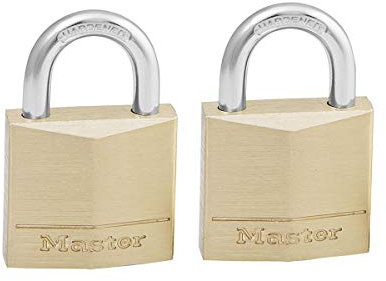 Master Lock 130EURT Confezione da 2 Lucchetti con Chiavi in Ottone, Oro, 4.9 x 3 x 1.2 cm