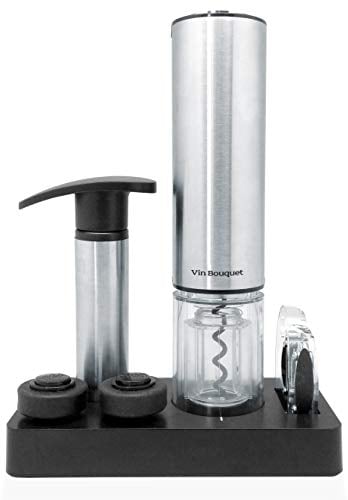VinBouquet FI 002 Set Tire électrique avec Deux Bouchons et Hirondelle en Acier Inoxydable Deluxe avec Pompe à Vide, Acier Inoxydable