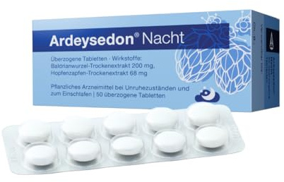 Ardeysedon Nacht – Pflanzliche Einschlafhilfe, Baldrian & Hopfen, 50 Stück | beruhigtes Einschlafen bei nervös bedingten Störungen und nervlicher Belastung, natürliche Inhaltsstoffe