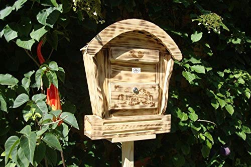 HBK-RD-GEFLAMMT Briefkasten aus Holz geflammt gebrannt amazon schwarz - natur Gartendeko Briefkästen Holzbriefkästen Postkasten Runddach - passt auch zu vielen Vogelhäusern Vogelhaus Insektenhotel Insektenhotels Vogelhäuser aus Holz Ergänzung für Vogelhäuschen und Vogelfutterhaus Nistkasten Meisenkasten mit echt Holzschindel