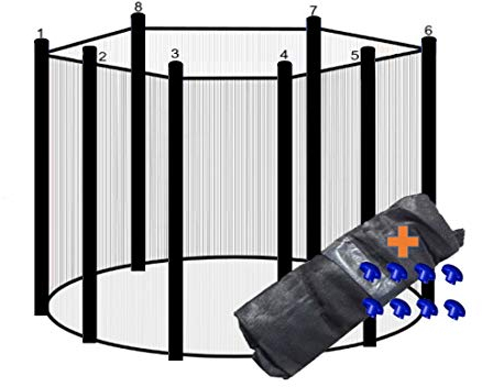 walexo Trampolin Sicherheitsnetz für 8 Stangensysteme Größen (396 cm Ø, Schwarz/Schwarz)