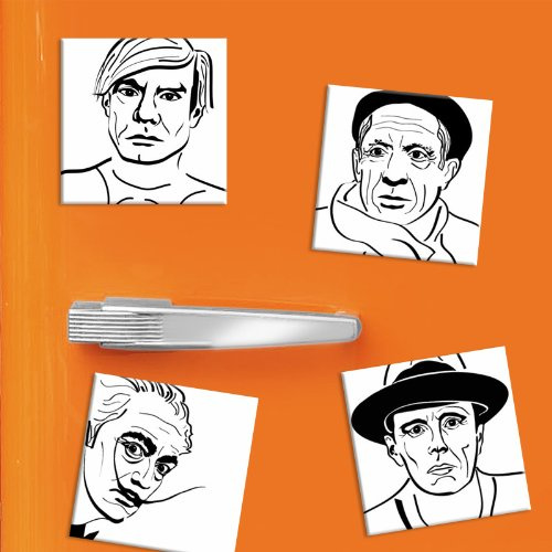 4 Kühlschrankmagnete - 5 x 5 cm - KÜNSTLER: 4 Magnete mit bekannten Künstlern (Beuys, Warhol, Dali, Picasso)