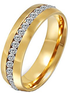 HIJONES Schmuck Damen Edelstahl Einreihig Diamant Ring Größe 66 (21.0) (Gold)