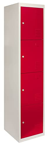 Monster Schließfachschrank 4-türig Spind Metallschrank Stahlschrank Umkleideschrank Schrank Locker Stahlspind Fächerschrank Aufbewahrung Turnhalle Schließfach Kleiderschrank 180cm x 38cm x 45cm Rot