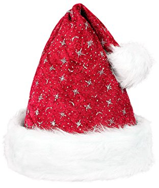 Alsino Weihnachtsmütze Nikolausmütze Weihnachtsmuetze wm-01 Glitzersterne kuschelweich mit Pelzrand & Bommel