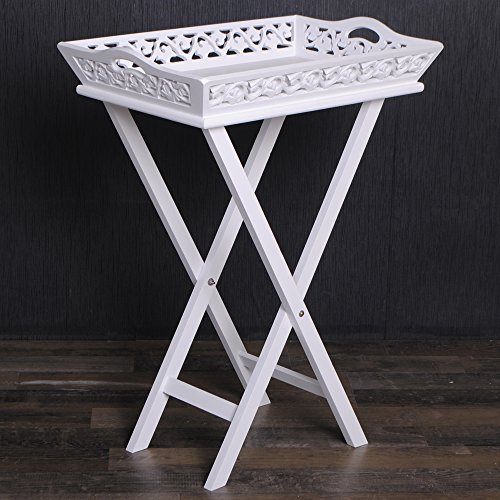 LEBENSwohnART Tabletttisch Nadja Weiß Besitelltisch Tablett Tisch Klappbar Ablage Shabby Chic