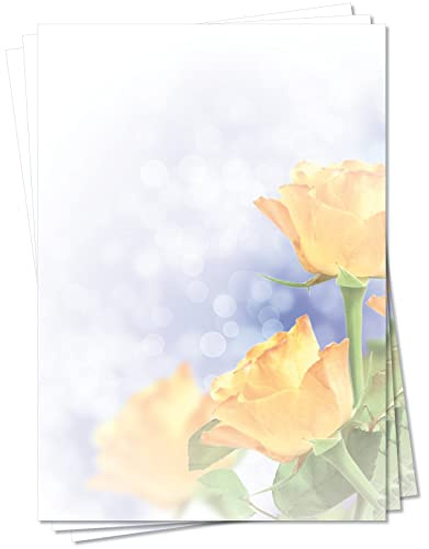 Motiv Briefpapier (Blumen-5091, DIN A4, 100 Blatt) Briefpapier gelbe Rosen im Sommer