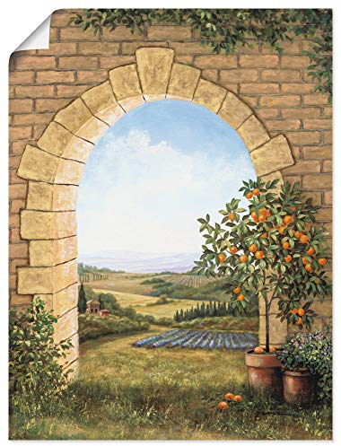 ARTLAND Wanddeko Poster & Kunstdrucke Wandposter 60x80 cm Fensterblick Toskana Landschaft Italien Natur Malerei Torbogen Felder T4CJ