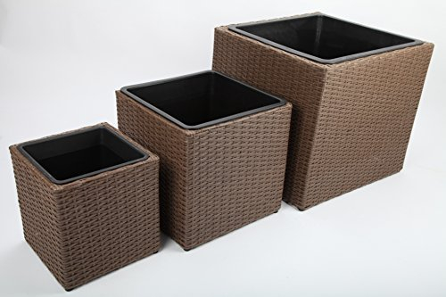 point-garden 3X Blumenkübel Pflanztöpfe Pflanztopf Blumenkübel aus Polyrattan H46/41/28cm