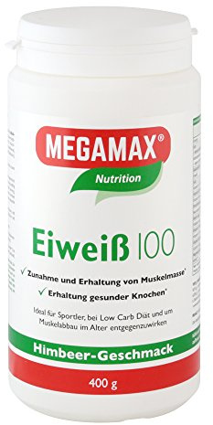 Megamax Eiweiss Himbeere 400 g | Molkenprotein + Milcheiweiß Für Muskelaufbau ,Diaet | 2k-Eiweiss ideal zum Backen | hochwertiges Low Carb Eiweiß-Shake | aspartamfrei Protein-pulver mit Aminosäuren