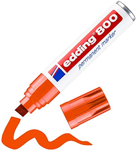 edding 800 Permanentmarker - orange - 1 Stift - Keil-Spitze 4-12 mm - für breite Markierungen - wasserfest, schnell-trocknend, wischfest - für Karton, Kunststoff, Holz, Metall, Glas
