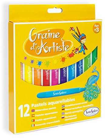SentoSphère - 12 PASTELS AQUARELLABLES - Coloriage et peinture enfant - Loisirs créatifs - A partir de 3 ans - Fabriqué en France