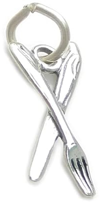 Knife and Fork TINY sterling silver charm .925 x 1 Eating Cutlery charms