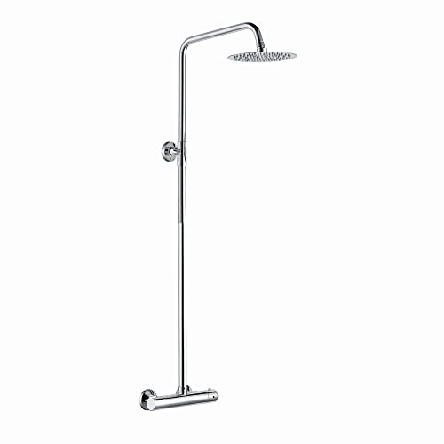 ENKI SH0111 Dune 200mm Thermostatic 1 Outlet Shower System, Chrome | Solid Brass, Swivel Spout, Flexible Hoses Included, 1-Year Guarantee, Rainfall Shower Head, Shower Mixer Set, Modern Bathroom