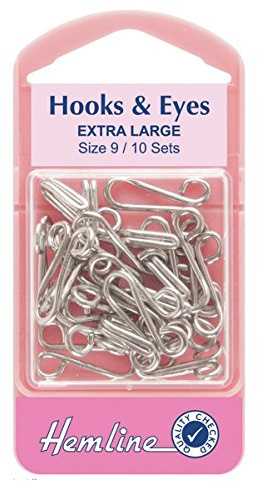 Hemline Hooks and Eyes - Nickel Silver, Extra Large Size 9, 10 sets
