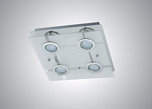 Trango 4-flammig 3177 LED Deckenleuchte in Eckig *MALTA* aus Metall mit Design Motive bedrückt Glas-Lampenschirm, Deckenlampe, Wandleuchte, Badlampe inkl. 4x 3 Watt warmweiß GU10 LED Leuchtmittel