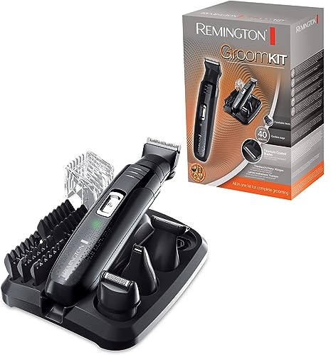 Remington GroomKit PG6130, Stylingset für Gesichts- und Körperhaare, 4 abnehmbare Aufsteckköpfe, schwarz/grau