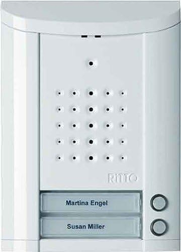 Schneider Electric Ritto Türstation, Entravox, Audio für 2-Familienhaus, Gegensprechanlage mit Beleuchtung und Klingeltasten, Aufputz, Außeneinheit, weiss, Artikelnummer 1840270