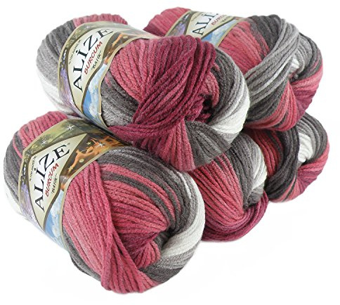 500g Strick-Garn ALIZE BURCUM Batik Strick-Wolle Handstrickgarn, Farbe wählbar, Farbe:1984 creme-braun-rot