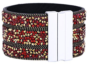 Morella Damen Glitzerarmband breit verziert mit Zirkoniasteinen und Magnetverschluss Gold rot
