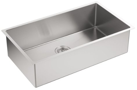 KOHLER Strive® 32 Undermount Kitchen Sink, Single Bowl Kitchen Sinks with Basin Rack, Stainless Steel, K-5285-NA