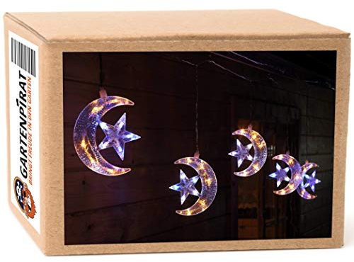 Gartenpirat Weihnachtslichterkette Mond und Sterne 50 LED für Weihnachten außen