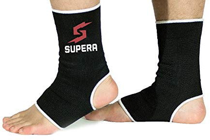 SUPERA Fußbandage für mehr Schutz beim Sport. Elastisch Bandage stütz das Fußgelenk. Die Sprunggelenk Bandage für Kickboxen, Muay Thai oder Laufen. 1 Paar - Zwei Fußgelenkbandagen.