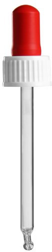 25 x Glas Pipette PL85mm - weiss/rot - mit Standard-Schraubverschluss - für 50 und 100ml Pipettenflaschen mit Schraubgewinde DIN 18 (18mm) / Pipetten / Tropfpipette / Tropfpipetten / Glaspipette / Glaspipetten / Pipettenverschluss für Pipettenflasche