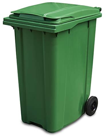 Yellowshield 360 Litre Wheelie Bin - Green, Larger Household Size - EN 840 standard, Largest 2 Wheeled Bin Available, Size 585 (w) x 880 (d) x 1264 (h) mm