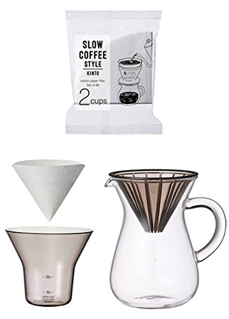 Two Cup Carafe Coffee Set by Kinto Japan for Slow Coffee with Extra Filters (Total of 80 Filters)