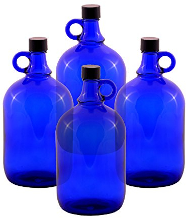 LGL Haushaltswaren Lot de 4 bouteilles de 2 litres en verre bleu gallon.