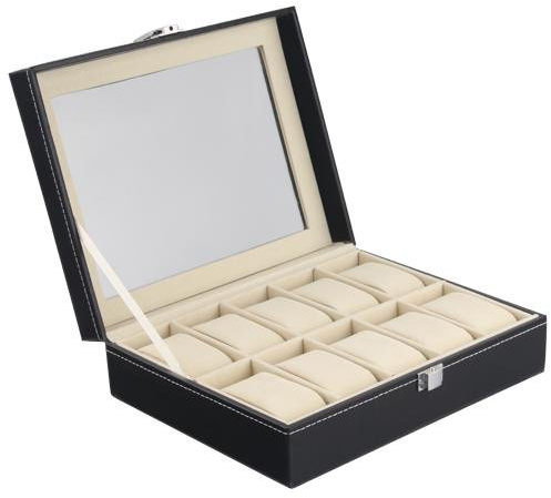 Sinoba 1X Kunstleder Uhrenbox Uhrenetui Uhren Box Etui Schmucketui für 10 Uhren