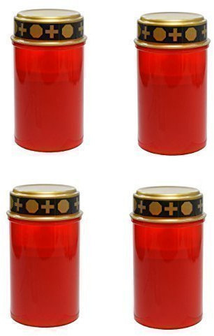 4er Set LED Kerze Grabkerze Grablicht Ewiges Licht Elektro flackerndem Kerzenschein Rot - Leuchtdauer bis ca. 180 Tage (für 2 x Baby LR14 Batterien - nicht enthalten)