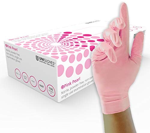 Unigloves Pink Pearl gants d'examen en nitrile - gants jetables polyvalents, non poudrés et sans latex - boîte de 100 gants, rose, taille S (GP0052)