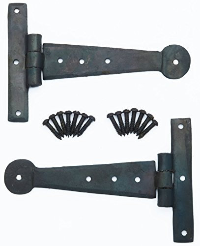 Castelion® Pair of 6 Black Wrought Iron T Hinges – 15cm Strong, Hand-Forged Hinges with a Beeswax Finish