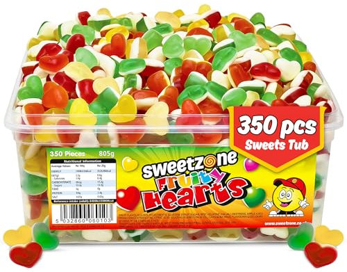 Sweetzone Fruity Hearts, Love Hearts Halal Gummy Sweets, Fruity Chewy Candy, Heart Shaped Treats, Bulk Tub for Parties & Sweet Lovers, 350pc, 805g