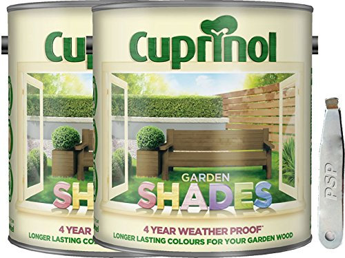 Twin Pack of Cuprinol Garden shades Black Ash 2.5L & PSP Metal tin opener. Long lasting protection for all types of garden wood.
