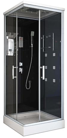 HOME DELUXE - Wave M Doccia Completa Nera 90 x 90 - con Radio, Soffione a Pioggia e Accessori I Doccia Pronta