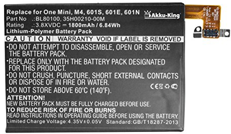 Akku-King Akku kompatibel mit HTC 35H00195-00M, BL80100 - Li-Polymer 1800mAh - für One Mini 601E, HSPA 601e, LTE 601n, LTE 601s, LTE NA, 601N, 601S, 603e, M4