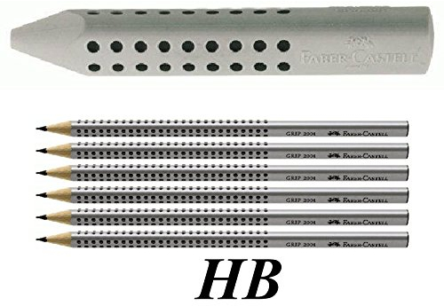 Faber-Castell 187100 - Dreieckradierer Grip 2001, grau + 6 Bleistifte HB